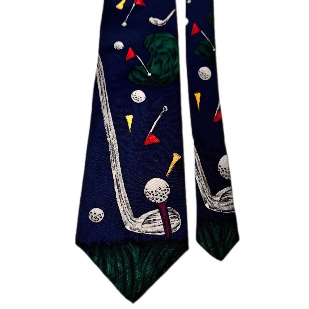 Vintage NWT Save the Children Necktie Men OS Navy Blue Silk Golf Fore Novelty‎